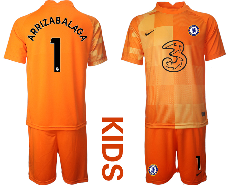 Youth 2021-2022 Club Chelsea orange red goalkeeper #1 Soccer Jersey->youth soccer jersey->Youth Jersey
